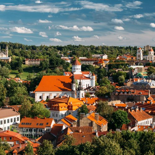 Vilnius, Lithuania. Church Of St Anne, Church Of Ascension, Church Of Sacred Heart Of Jesus, Cathedral Of Theotokos, Church Of St Johns, Church Of Holy Spirit, Church Of Blessed Virgin Mary.